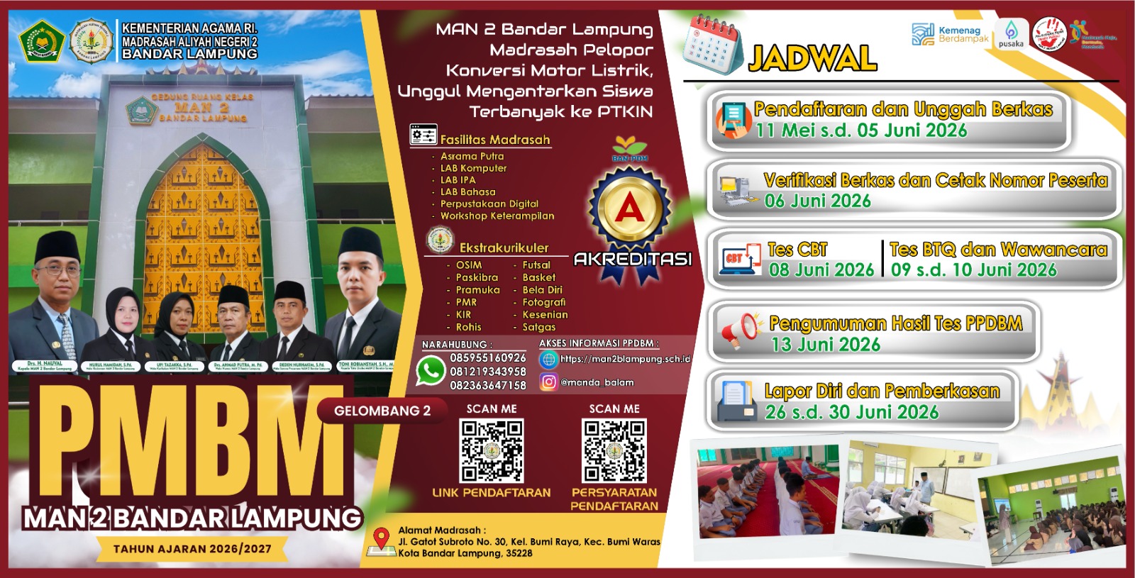 PENGUMUMAN KELULUSAN PMBM GELOMBANG 2 JALUR PRESTASI DAN REGULER MAN 2 BANDAR LAMPUNG TAHUN 2026-2027