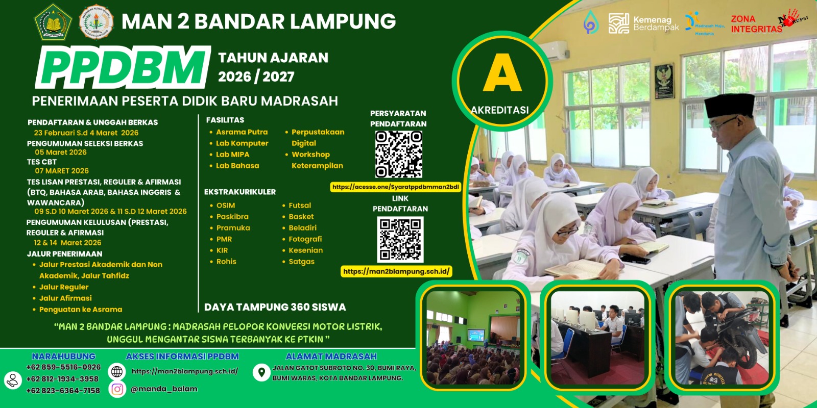 PENGUMUMAN PMBM PRESTASI MAN 2 BANDAR LAMPUNG TAHUN 2026 - 2027